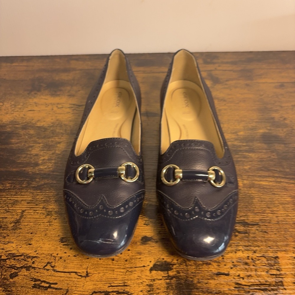 GEOX Respira Horsebit Loafers Womens Sz 8 Navy Cap Toe Cushioned Italy